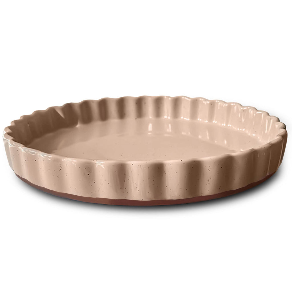 Mora Ceramic Tart Pan, 9.5 Inch Large Porcelain Baking Dish for Tarts, Quiche, Pie, Flan etc. Fluted Ruffled Edge, Oven, Microwave, Freezer, and Dishwasher safe - Great Gift For Bakers - Vanilla White