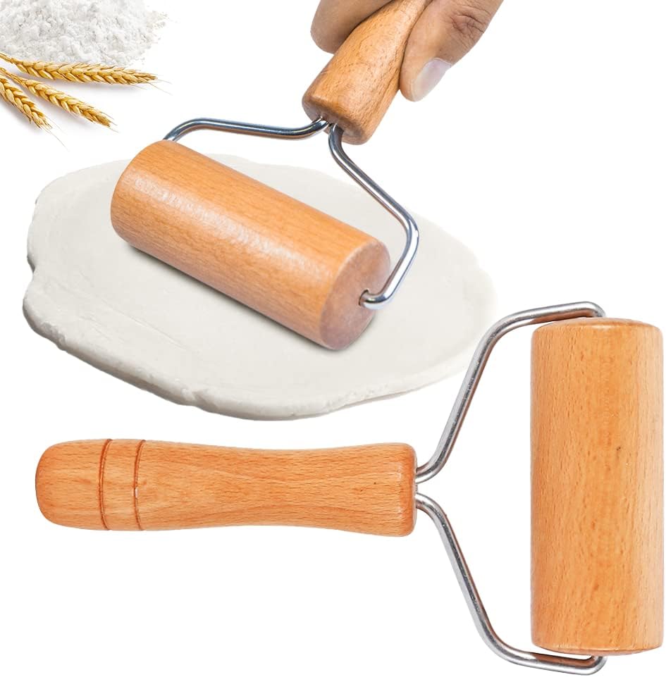 Watris Veiyi Small Rolling Pin, Wooden Dough Roller, Non-Stick Pizza Roller, Dough Baker Roller Set for Home Kitchen Baking Cooking(9.5cm/3.74in)
