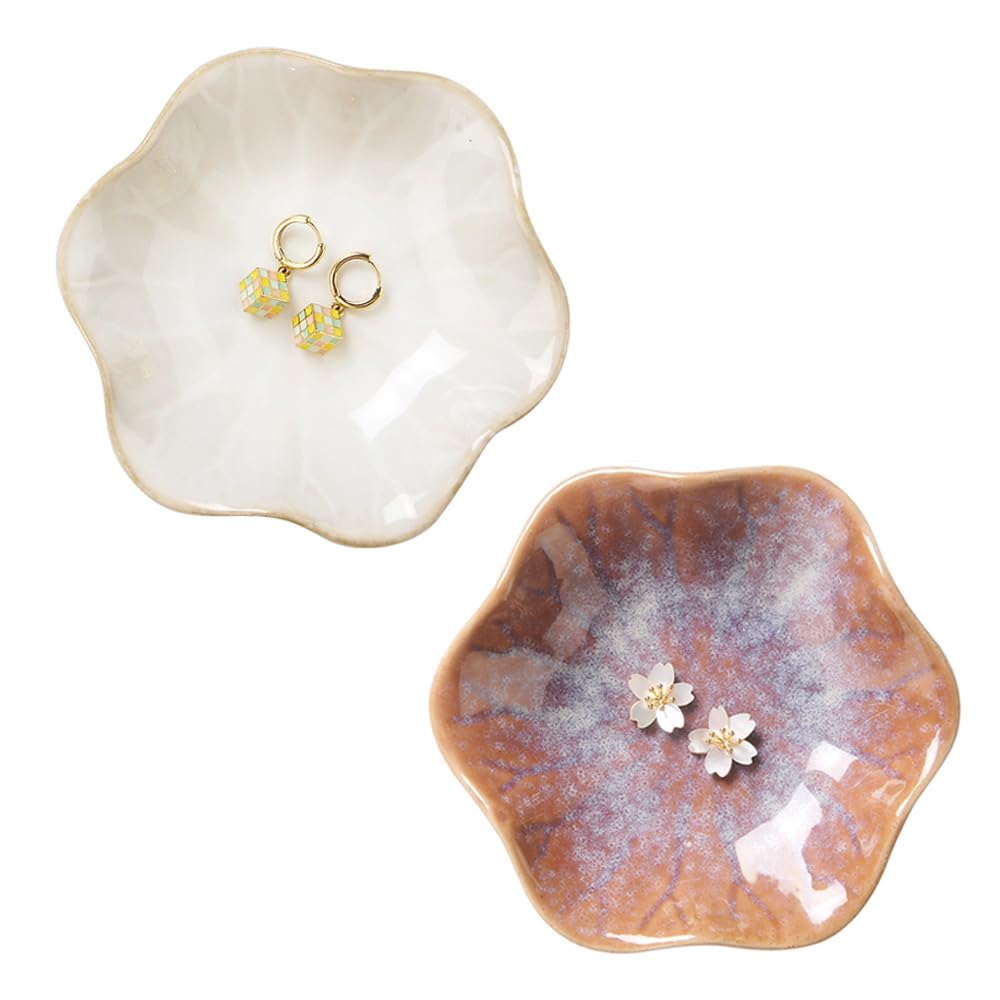Lotus Leaf Shape Ring Holder Dish, Small Key Bowl, Ceramic Trinket Tray Jewelry Dish Organizing Necklace Earrings for Mom Friend Sister, White. All Jewelries Are NOT Included.