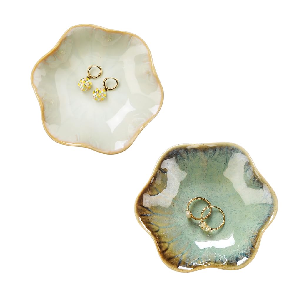 Lotus Leaf Shape Ring Holder Dish, Small Key Bowl, Ceramic Trinket Tray Jewelry Dish Organizing Necklace Earrings for Mom Friend Sister, White. All Jewelries Are NOT Included.