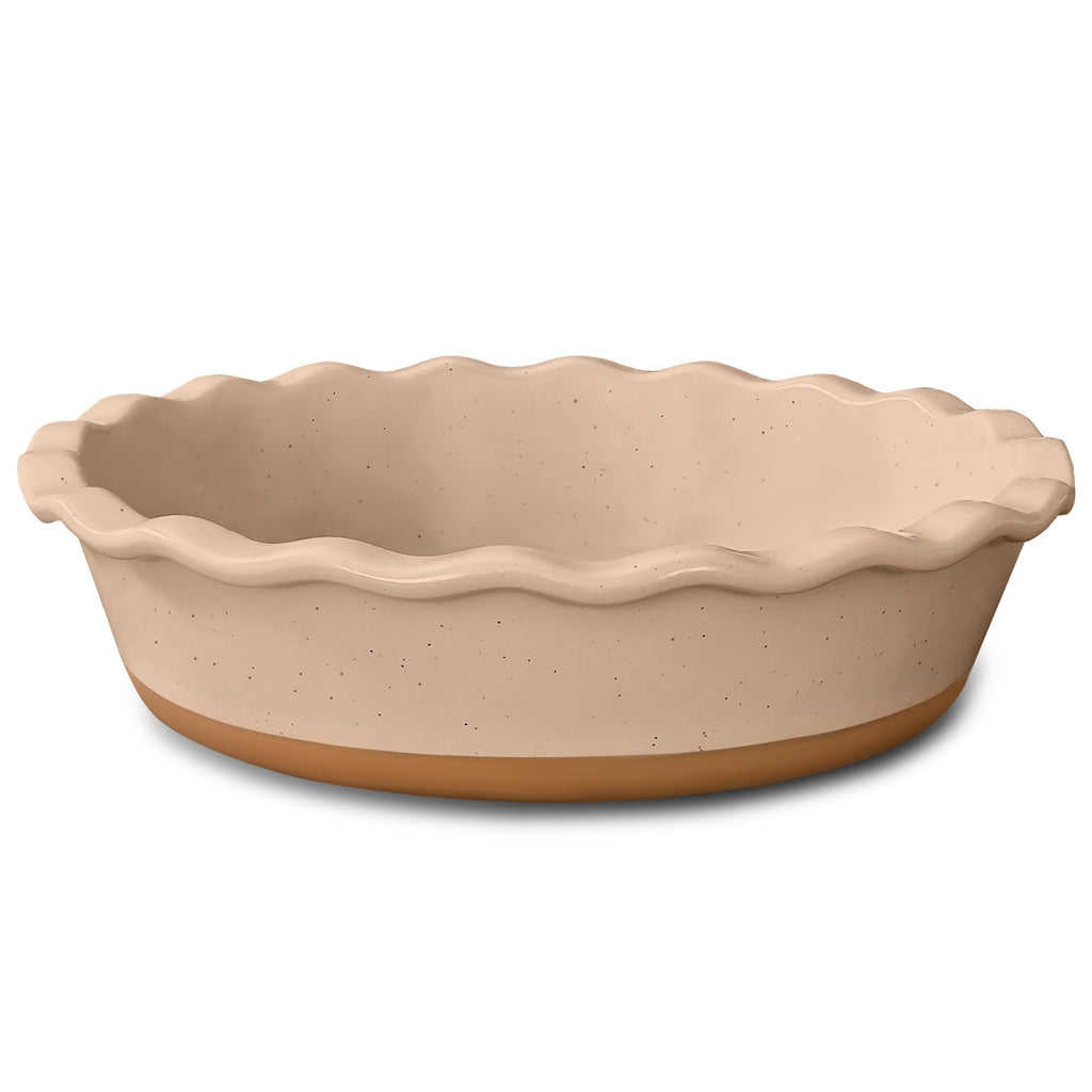 Mora Ceramic Deep Fluted Pie Dish for Baking - 9 inch Porcelain Pie Plate for Apple, Quiche, Pot Pies, Tart, etc. - Modern Farmhouse Style - Vanilla White