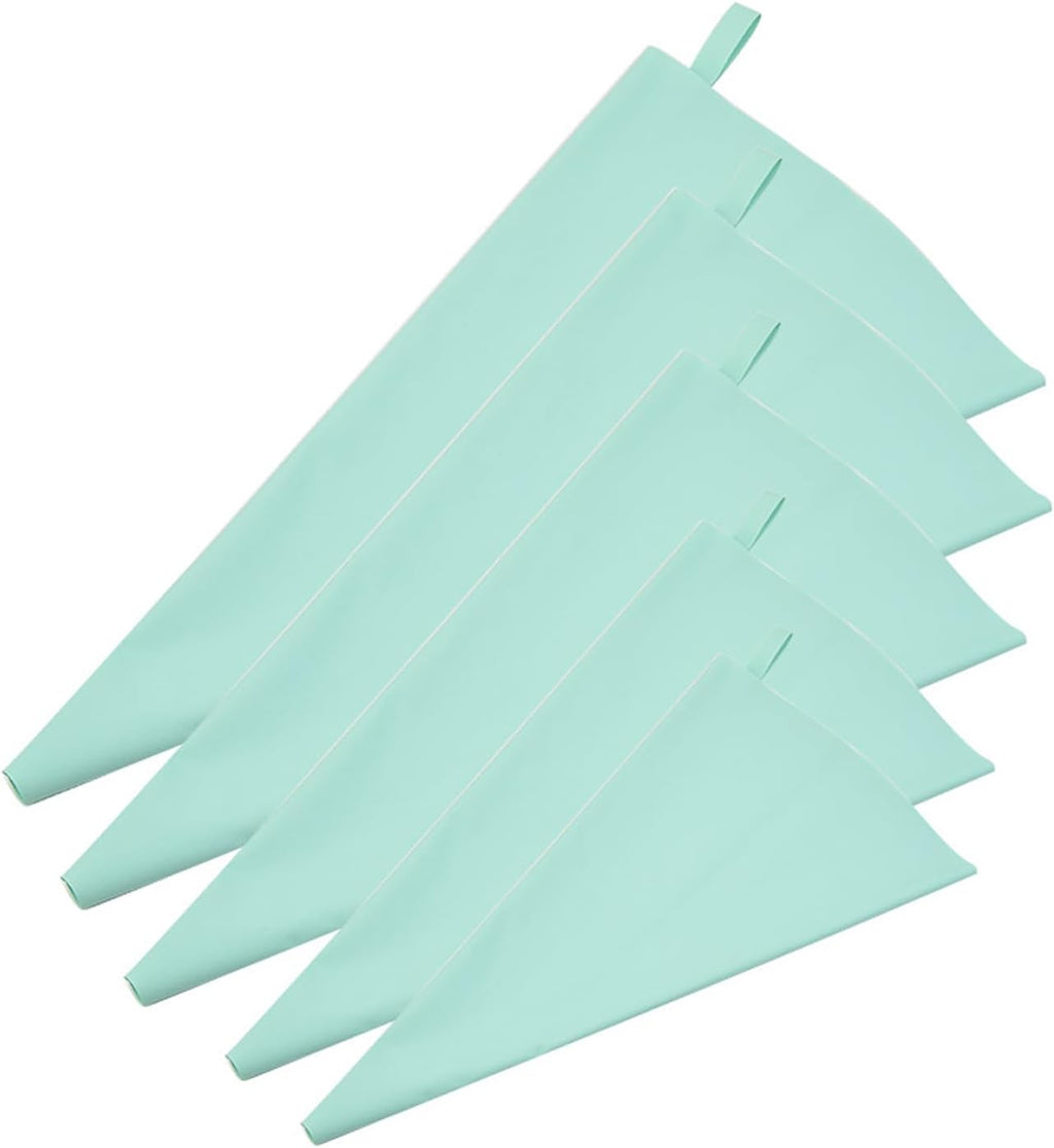 Silicone Pastry Bags, 5 Sizes Reusable Icing Piping Bags Baking Cookie Cake Decorating Bags (10"+12"+14"+16"+18"), 5 PCS Icing Cream Frosting Bags,DIY Kitchen Tool,Green