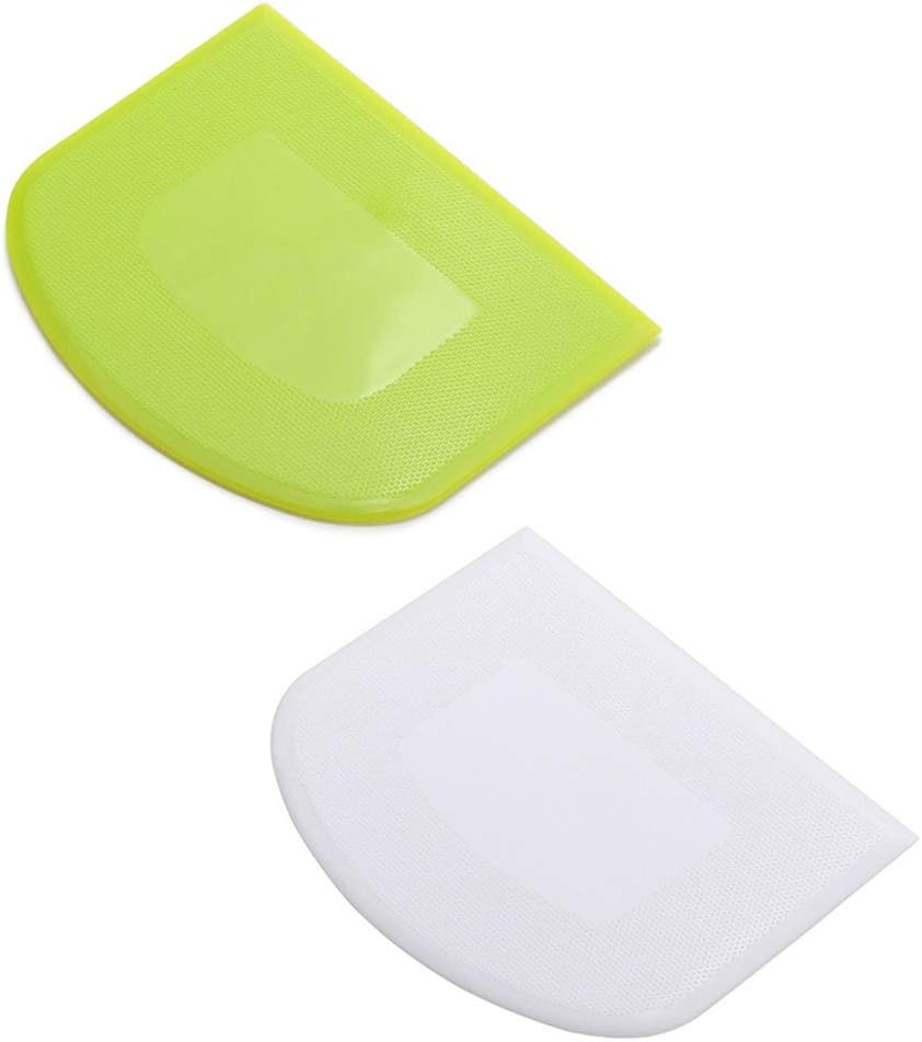 2 Pieces Dough Scraper Bowl Scraper Food-safe Plastic Dough Cutter Flexible Plastic Scraper Practical Bench Scraper Multipurpose Food Scrappers for Bread Dough Cake Fondant Icing, White, Green