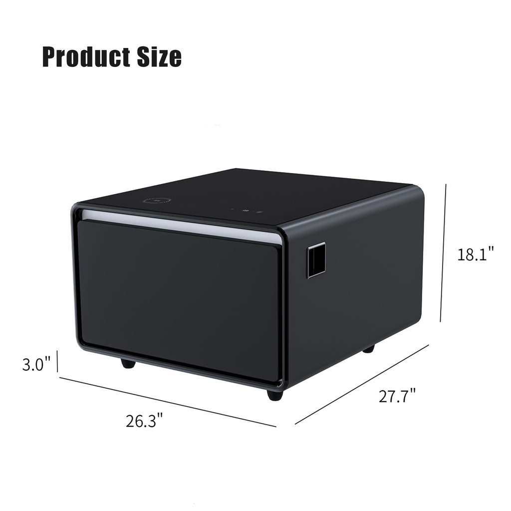 Smart Coffee Table with Fridge, Smart Coffee Table with Wireless Charging Station, Temperature Control, Power Socket, USB Ports, Outlet Protection and Induction Light, Fridge Coffee Table, Black