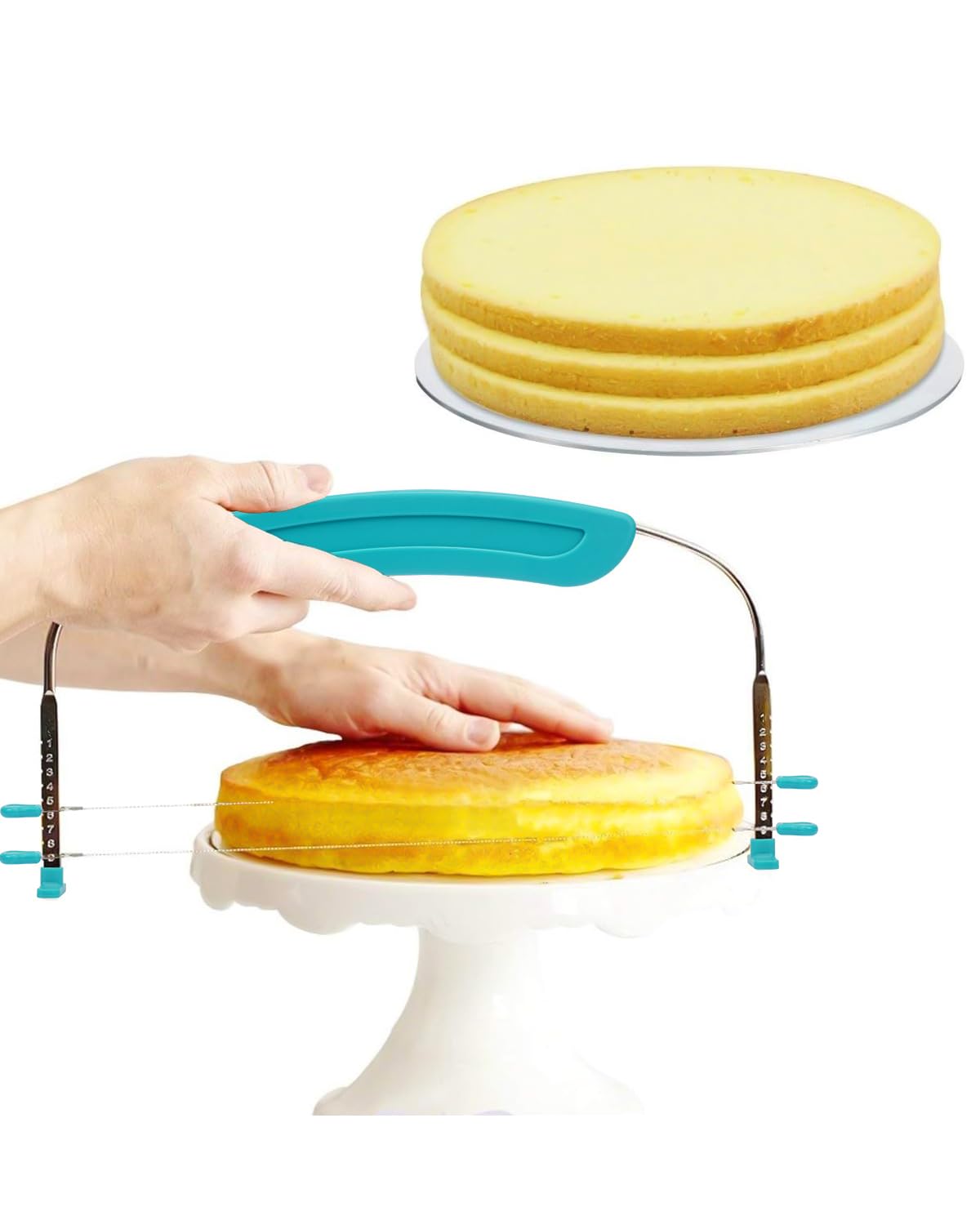 Adjustable 2- wire Cake Slicer Leveler Small Cake Cutter Slicer for Leveling Tops of Layer Cakes Professional Baking Tool with Stainless Steel Wires and Purple Handle By Prokitchen
