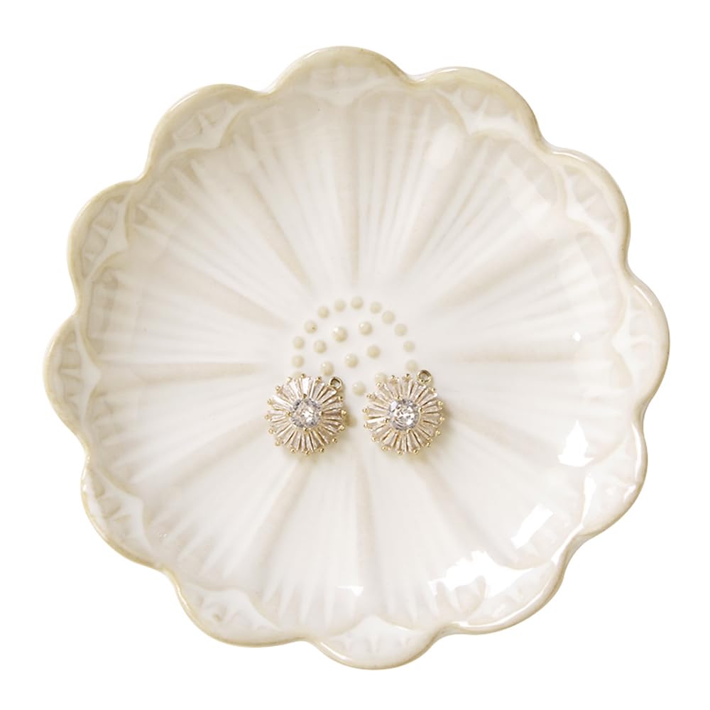 Lotus Leaf Shape Ring Holder Dish, Small Key Bowl, Ceramic Trinket Tray Jewelry Dish Organizing Necklace Earrings for Mom Friend Sister, White. All Jewelries Are NOT Included.
