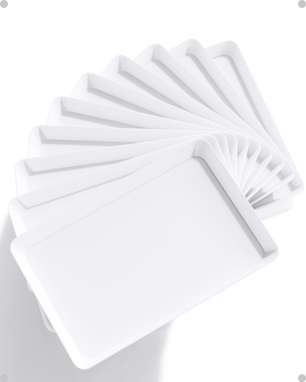 Lifewit Serving Tray Plastic for Party Supplies, 15" x 10" Platters for Serving Food, 3 pcs White Reusable Tray for Veggie, Snack, Fruit, Cookies, Desserts in Kitchen/Pantry Organization