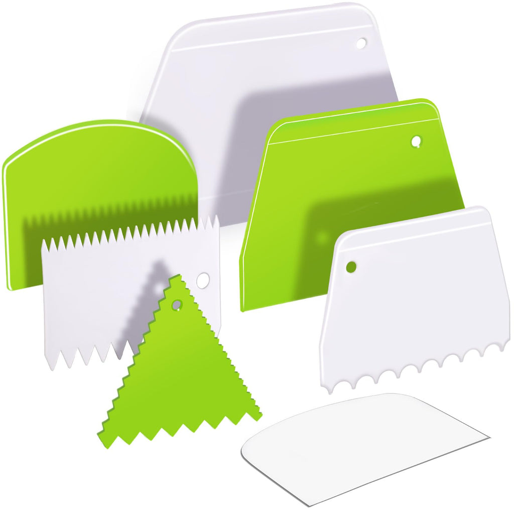 Teenitor Cake Scraper Cake Smoother, 7 Pcs Dough Scraper Bowl Scraper Cake Cutter Cake Spatula Bench Scraper Kitchen Plastic Scraper Tool Cake Decorating Kit