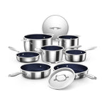 Nuwave Pro-Smart 9pc Stainless Steel Cookware Set, Healthy Duralon Blue Non-Stick Ceramic Coating, Heavy-Duty Tri-Ply Construction, Ergonomic Stay-Cool Handles, Induction-Ready & Works on All Cooktops