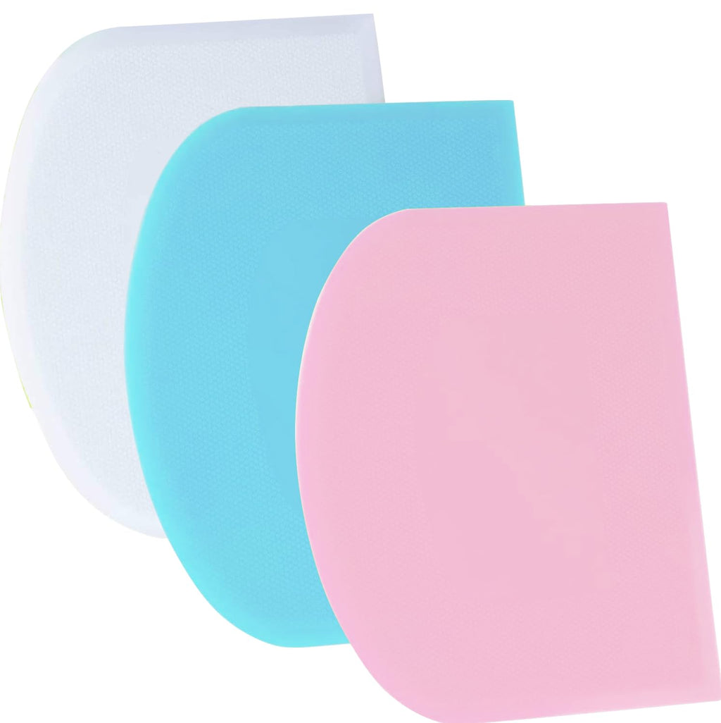 SURDOCA Dough Scraper Bench Scraper - 3P 4.7x3.7" Plastic Flexible Bowl Scraper, Sharp Edge & Angles Cake Scraper. Non-Slip Bakeware Decorating Tools Sculpting & Modeling Tools - Green+White+Green