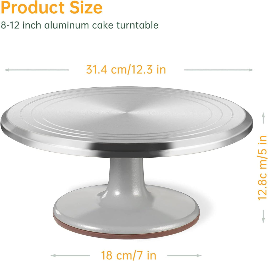 12 Inch Round Aluminum Revolving Cake Decorating Stand,Cake Turntable, Rotating Cake Stand,for Cake,Pastries and Cake Decorations