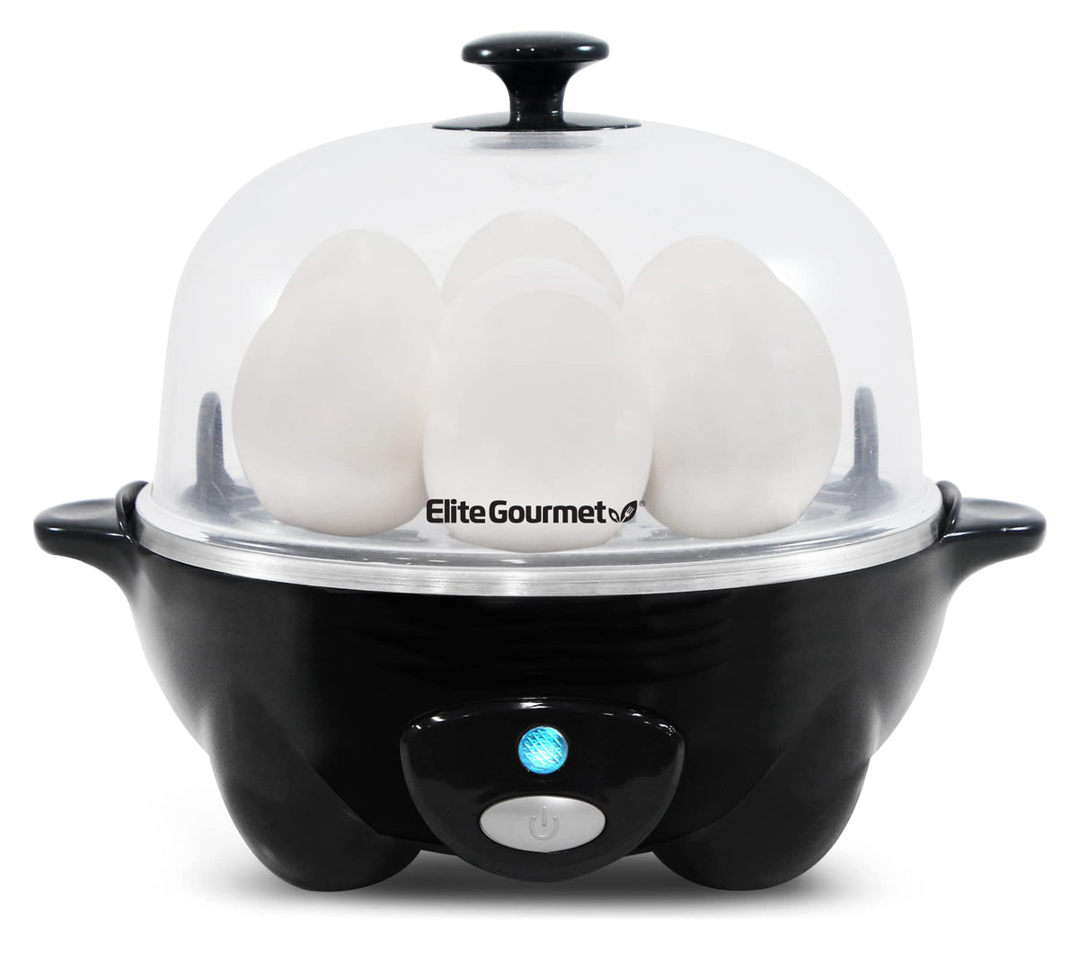 Elite Gourmet EGC-007B# Швидковарна яєчня, 7 легко очищуваних, зварених твердих, середніх та некрутих яєць, браконьер, омлетниця, автоматичне вимкнення, сигналізація, буклет із 16 рецептами, чорний колір