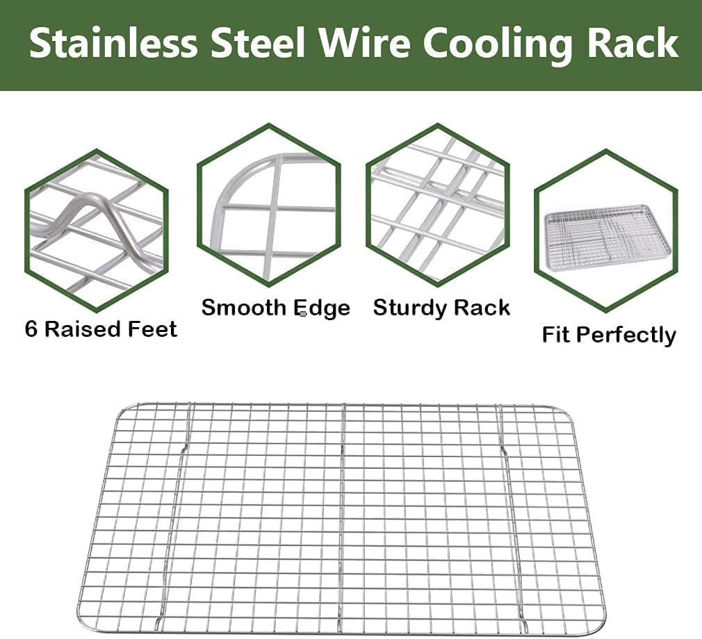 ROTTAY Baking Sheet with Rack Set (2 Pans + 2 Racks), Stainless Steel Cookie Sheet with Cooling Rack, Nonstick Baking Pan, Warp Resistant & Heavy Duty & Rust Free, Size 16 x 12 x 1 Inches