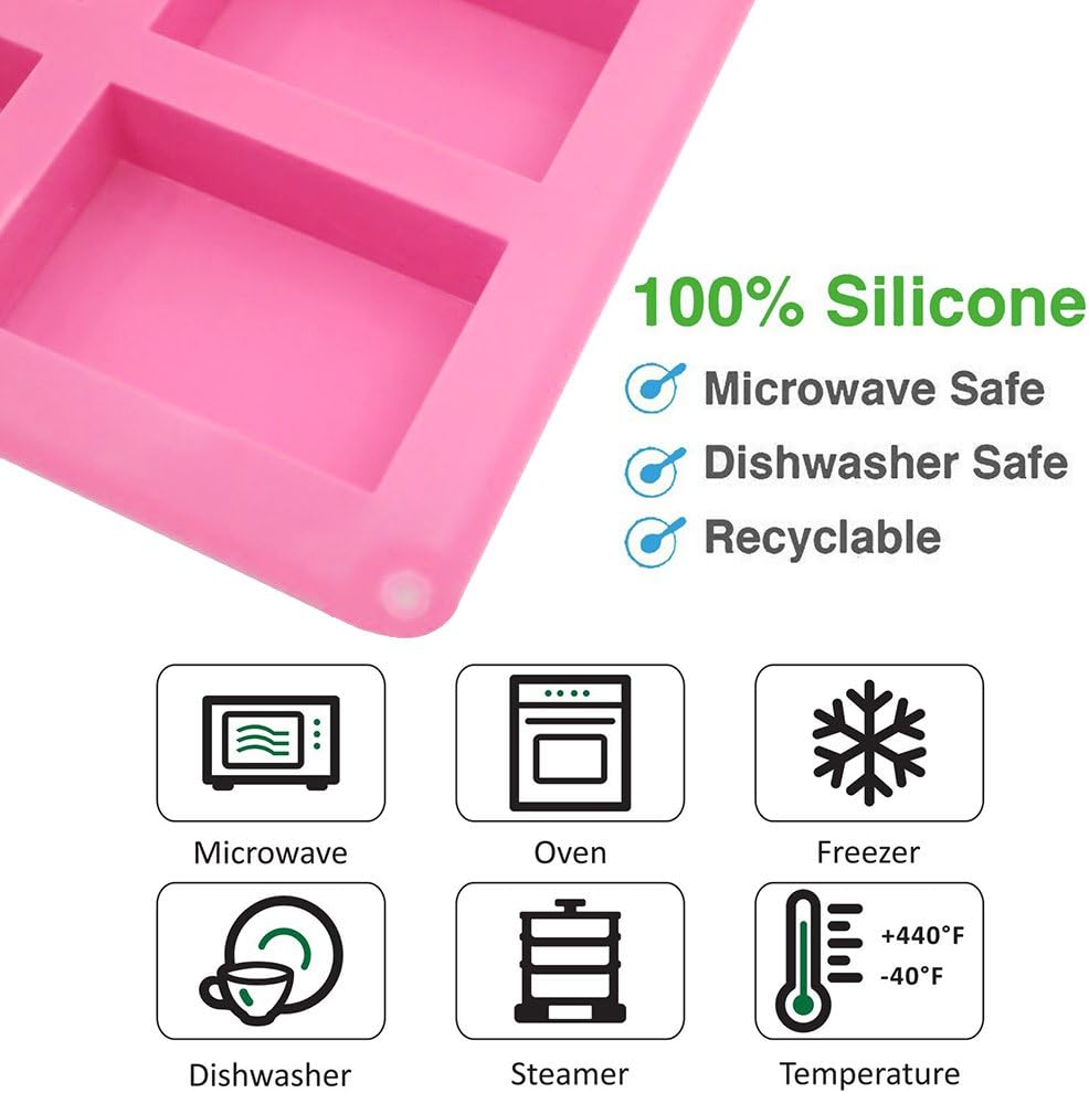 Set of 3, 6 Cavities DIY Handmade Soap Moulds - Cake Pan Molds for Baking, Biscuit Chocolate Mold, Silicone Soap Bar Mold for Homemade Craft, Ice Cube Tray, Pink