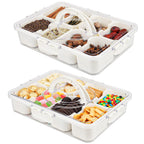 Snackle Box Container, 3rd Gen Vegetable Tray with Lid, Divided Serving Tray with Lid and Handle, 8 Compartment Veggie Platter, Snack Box Container, Food Organizer for Nuts, Candy, Fruits