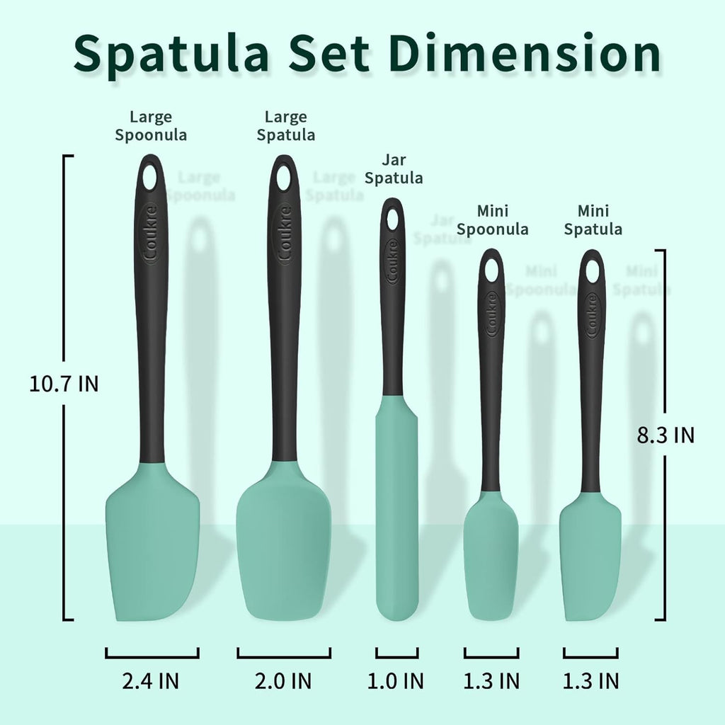 Coukre Silicone Spatula Set of 5,High Temperature Resistant, Food Grade Silicone, Dishwasher Safe, for Baking, Cooking (Aqua Green)
