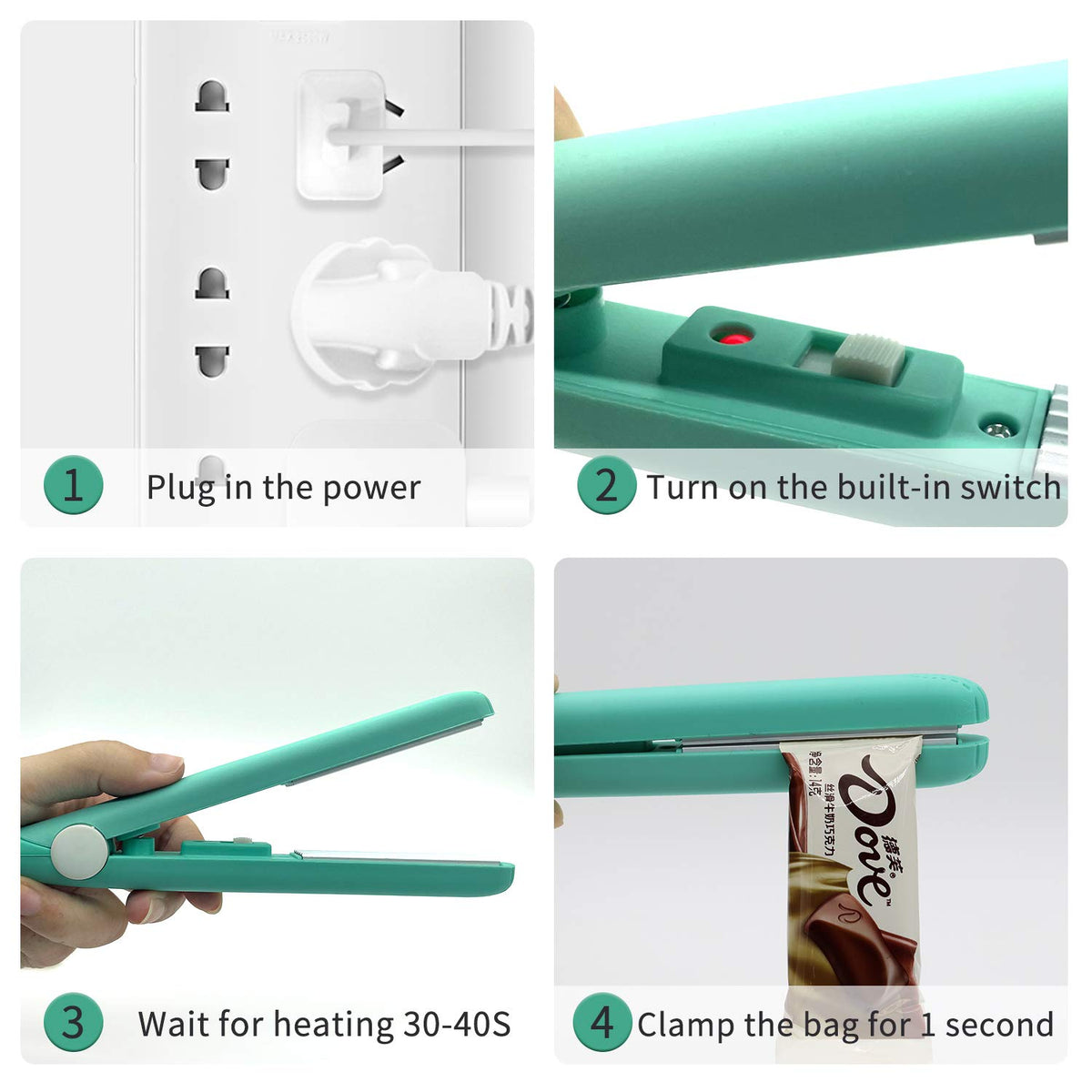 2 PACK Mini Bag Sealer Heat Seal, Handheld Food Sealer Bag Resealer for Food Storage, Portable Smart Heat Sealer Machine with 45” Power Cable for Chip Bags, Plastic Bags, Snack Bags (green+purple)