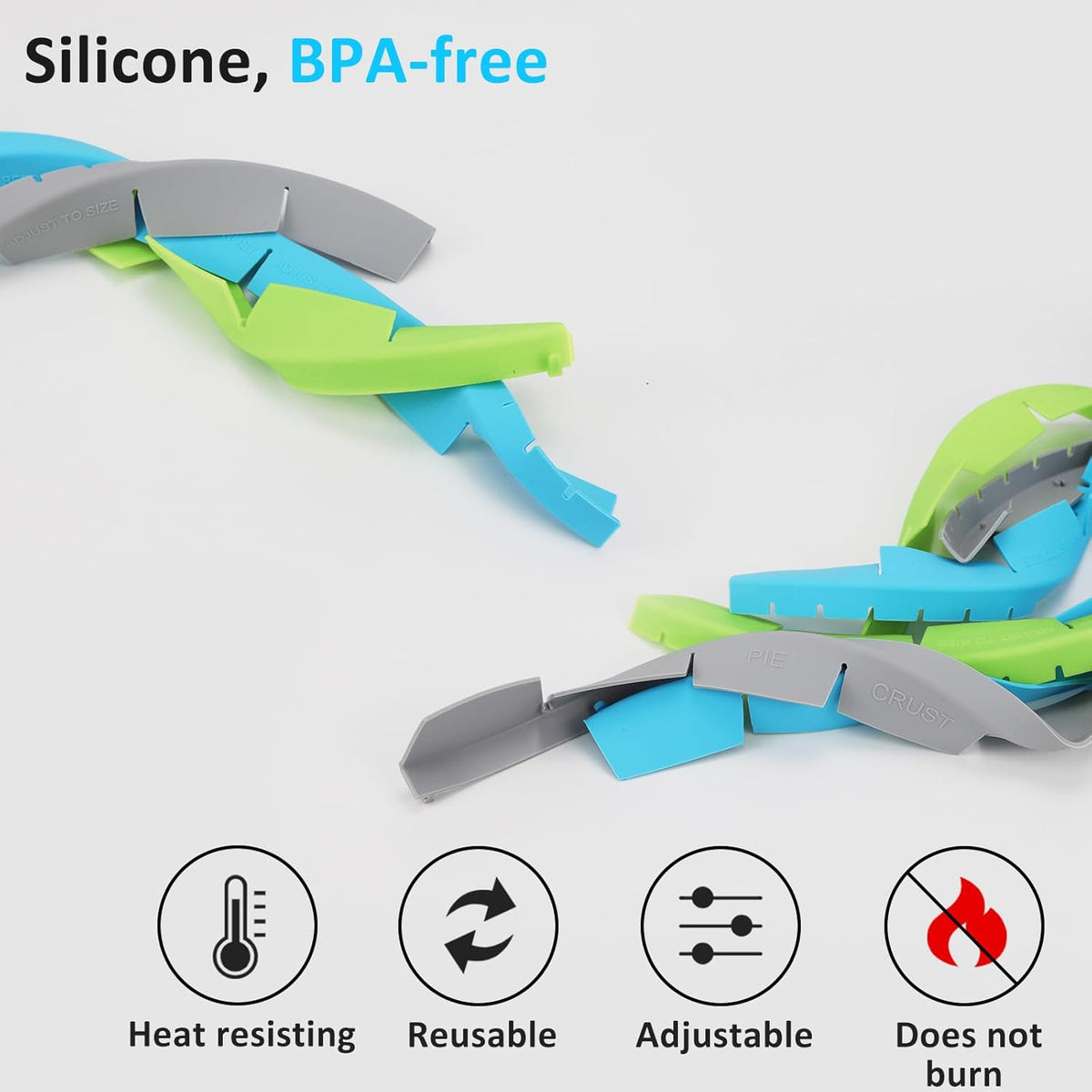 Feilifan Silicone Pie Protectors, Adjustable Silicone Pie Crust Shield Reusable Pie Edge Protector Protector Kitchen Tool for Baking Pie Fit 8" - 11.4" Diameter Pies (2 Pack, Green)