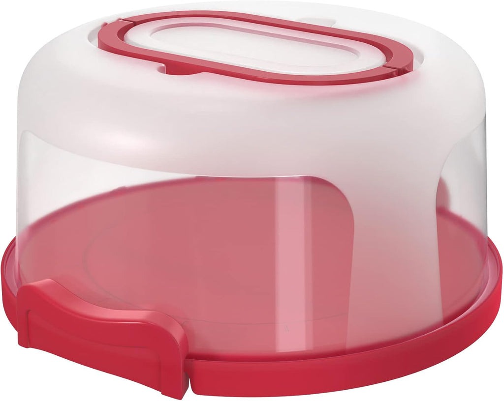 Top Shelf Elements Round Cake Carrier For Up To 10 Inch Cake Portable Cake Stands Two Sided Cake Box With Handle Fashionable Base Doubles as Five Section Serving Tray Container Holds Pies(Scarlet)
