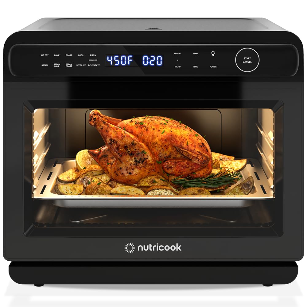 Аерофритюрниця Nutricook Steami 11-в-1 з конвекцією, 25QT, настільна духовка для випікання, смаження, приготування на пару, сушіння, піци - конвекційна піч з аксесуарами для здорового приготування їжі з нержавіючої сталі
