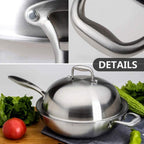 Wok With Lid, Professional 3-Ply Stainless Steel Chef's Pan with Lid,Fume-free Wok,suitable for Electric, Ceramic, Halogen, Gas and Induction Hobs, 32cm