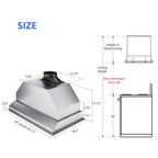 IKTCH 36 inch Built-in/Insert Range Hood 900 CFM, Ducted/Ductless Convertible Duct, Stainless Steel Kitchen Vent Hood with 2 Pcs Adjustable Lights and 3 Pcs Baffle Filters with Handlebar(IKB02-36'')