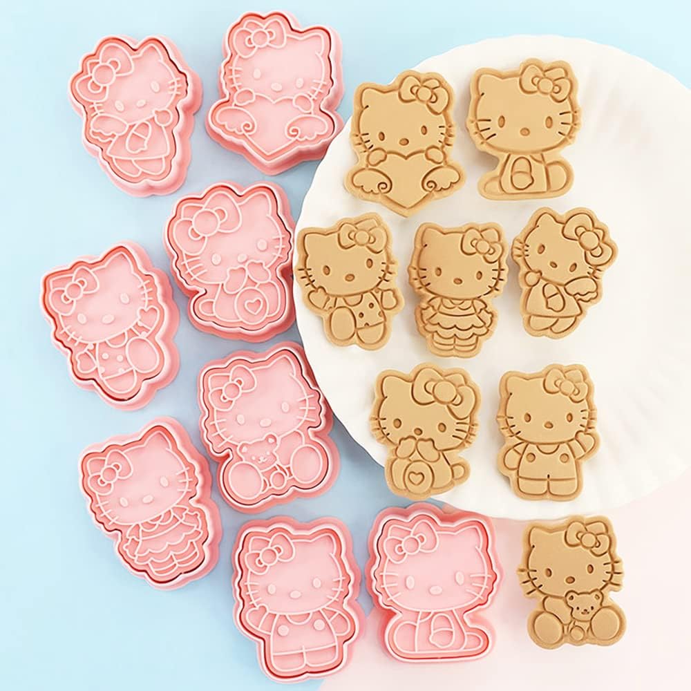 8 Piece Mini Cartoon Cookie Cutters, 3d Raised Design Gingerbread Cookie Stamps, Cute Cat Shape Cookie Molds, suitable for Frosting Decoration, Mini Pie Molds, Apple Pie Pastry Cutter, Fruit Cutter
