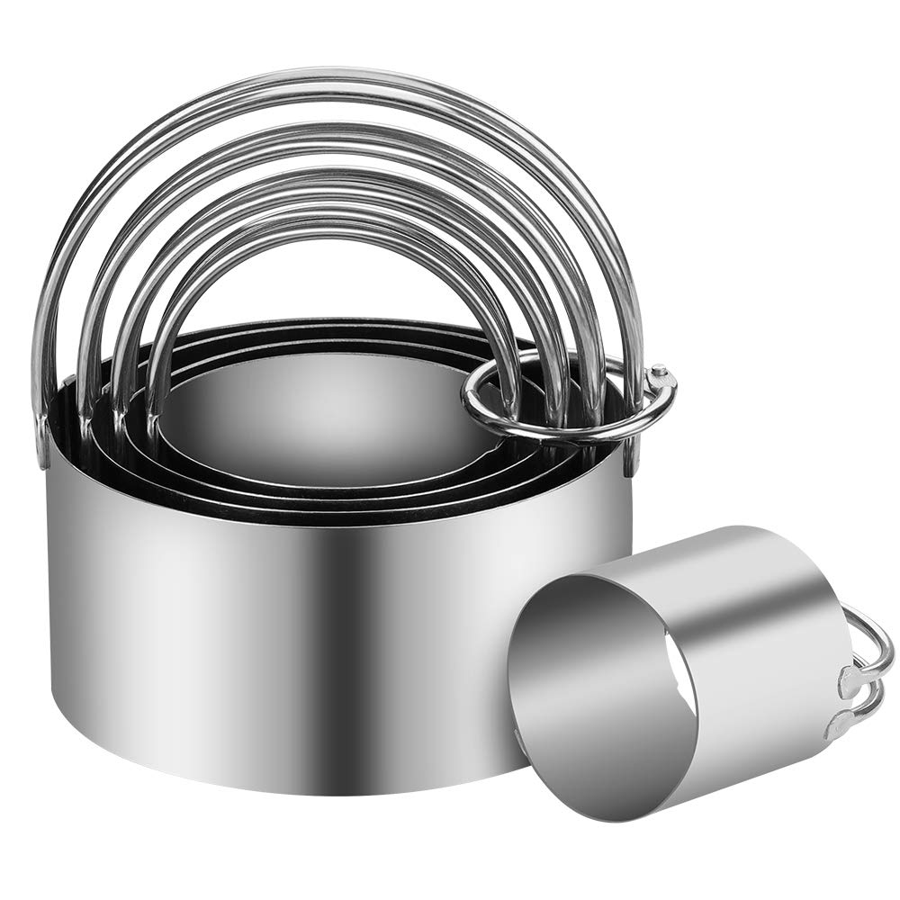 5 Pieces Biscuit Cookie Cutters Set,Stainless Steel Circle Round Cookie Biscuit Cutters in Graduated Sizes Shape Molds for Pastries Doughs Doughnuts