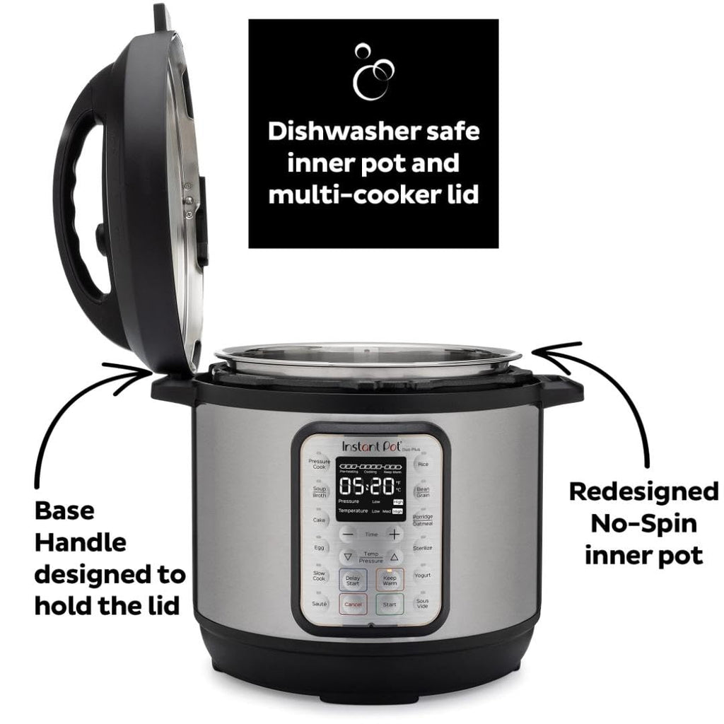 Instant Pot Duo Plus 9 w 1 elektryczny szybkowar, wolnowar, urządzenie do gotowania ryżu, parowar, urządzenie do smażenia, jogurtownica, podgrzewacz i sterylizator, zawiera aplikację z ponad 800 przepisami, stal nierdzewna, 6 litrów