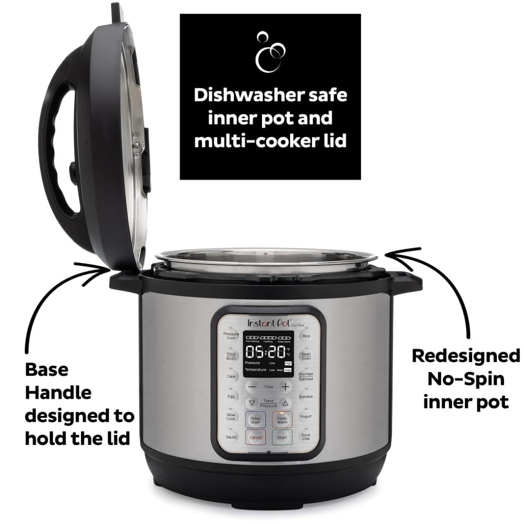 Instant Pot Duo Plus 9 w 1 elektryczny szybkowar, wolnowar, urządzenie do gotowania ryżu, parowar, urządzenie do smażenia, jogurtownica, podgrzewacz i sterylizator, zawiera aplikację z ponad 800 przepisami, stal nierdzewna, 6 litrów