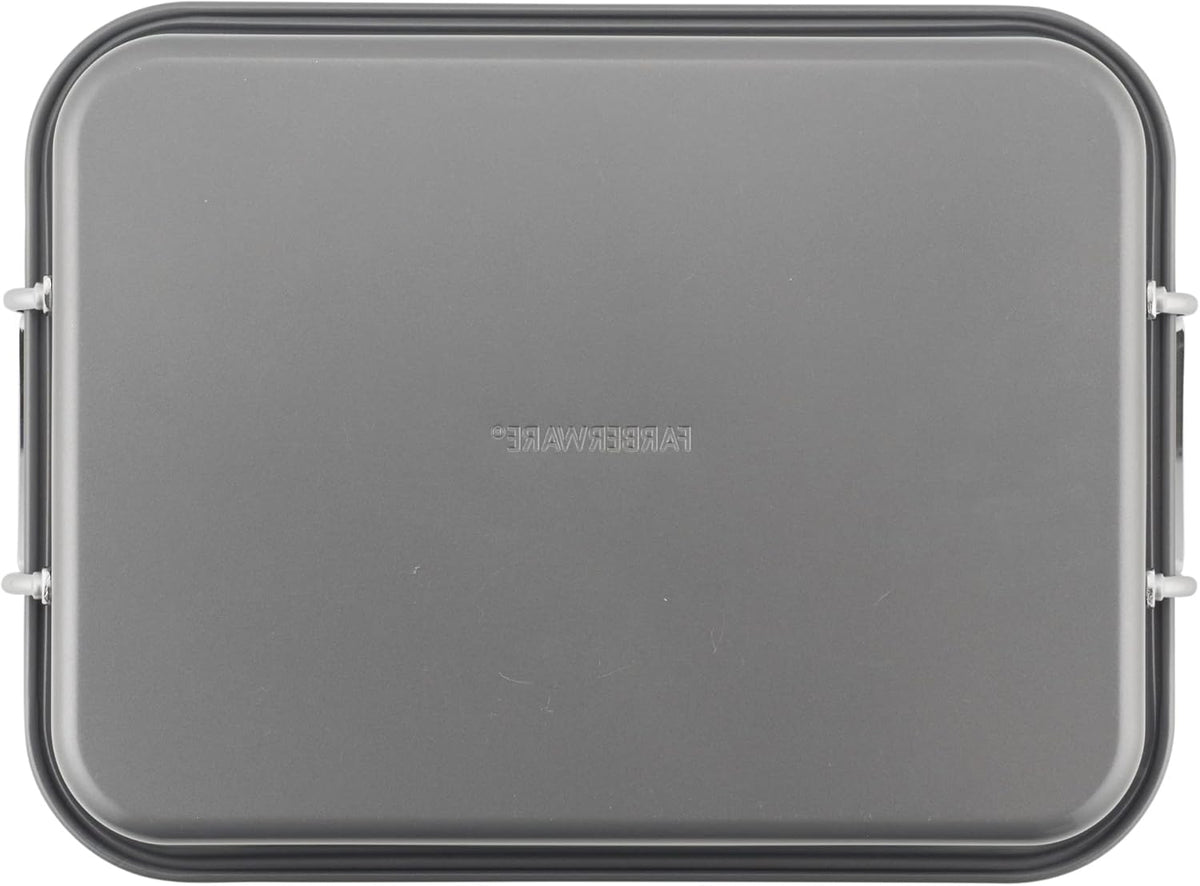 Farberware Bakeware Nonstick Steel Roaster with Flat Rack, 11-Inch x 15-Inch, Gray