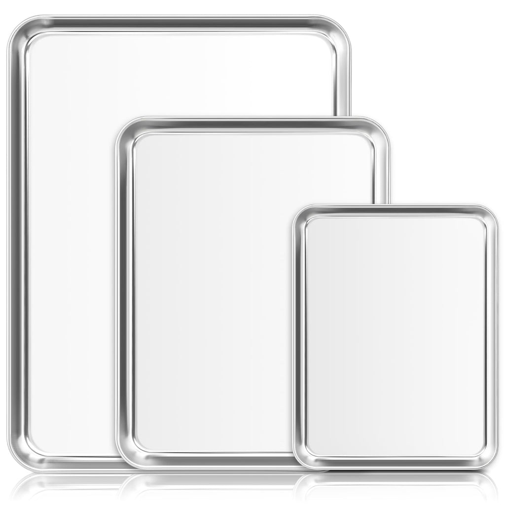 Baking Sheet Cookie Pans Set with Cooling Rack Cookie Sheets for Baking Stainless Steel Pan for Baking Bakeware Sets 3PCS Cooling Racks for Cooking and Baking for Bacon Pizza Pan 9/12/16 Inch