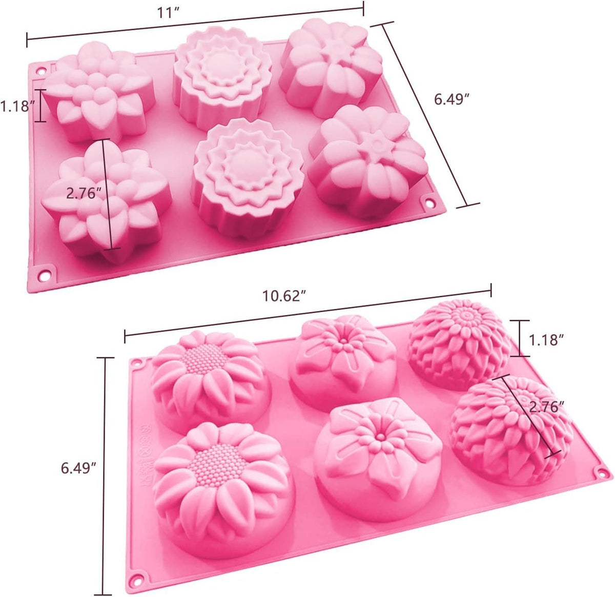 3 Pack Silicone Soap Molds, 6 Cavities Flower Making Mold, Included Rectangle Shape Supplies, Perfect for Handmade Soaps, Homemade Chocolate
