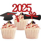 2025 Graduation Cupcake Toppers, 48 PCS Food/Appetizer Picks For Graduation Party Mini Cake Decorations, Diploma, 2025, Grad Cap Set 48 Pieces (01 Gold)