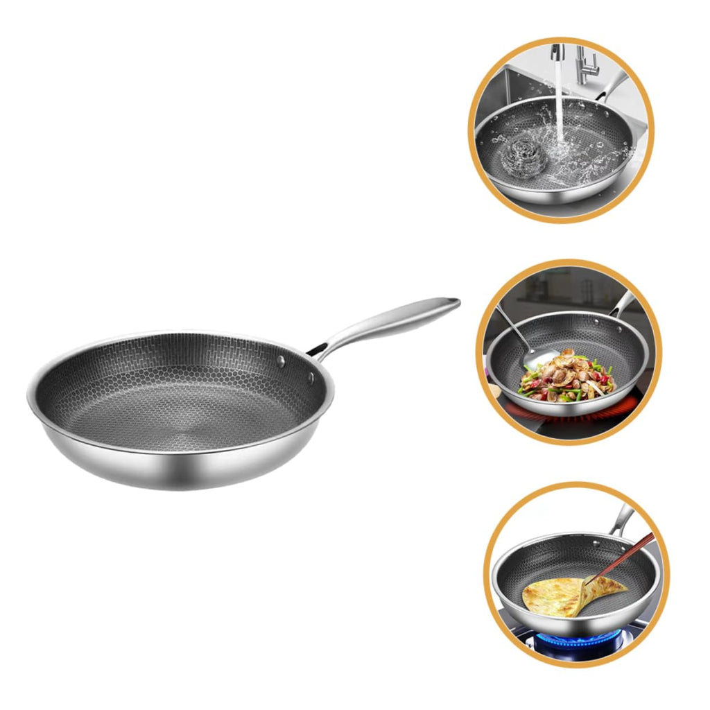 PRETYZOOM Omelet Pan Chinese Wok Stovetop Pot Frying Strainer Oven Fryer Flat Bottom Pans Schfer Noodles Cooker Large Honeycomb Wok Non Griddle Wok for Electric Stove Silver Stainless Steel