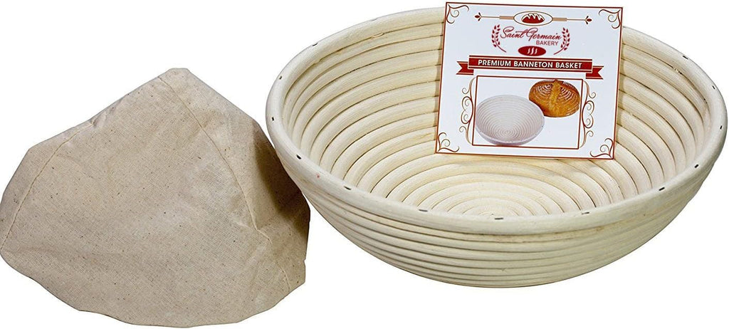 Saint Germain Bakery Premium Round Bread Banneton Basket with Liner - Perfect Brotform Proofing Basket for Making Beautiful Bread (9 inch)