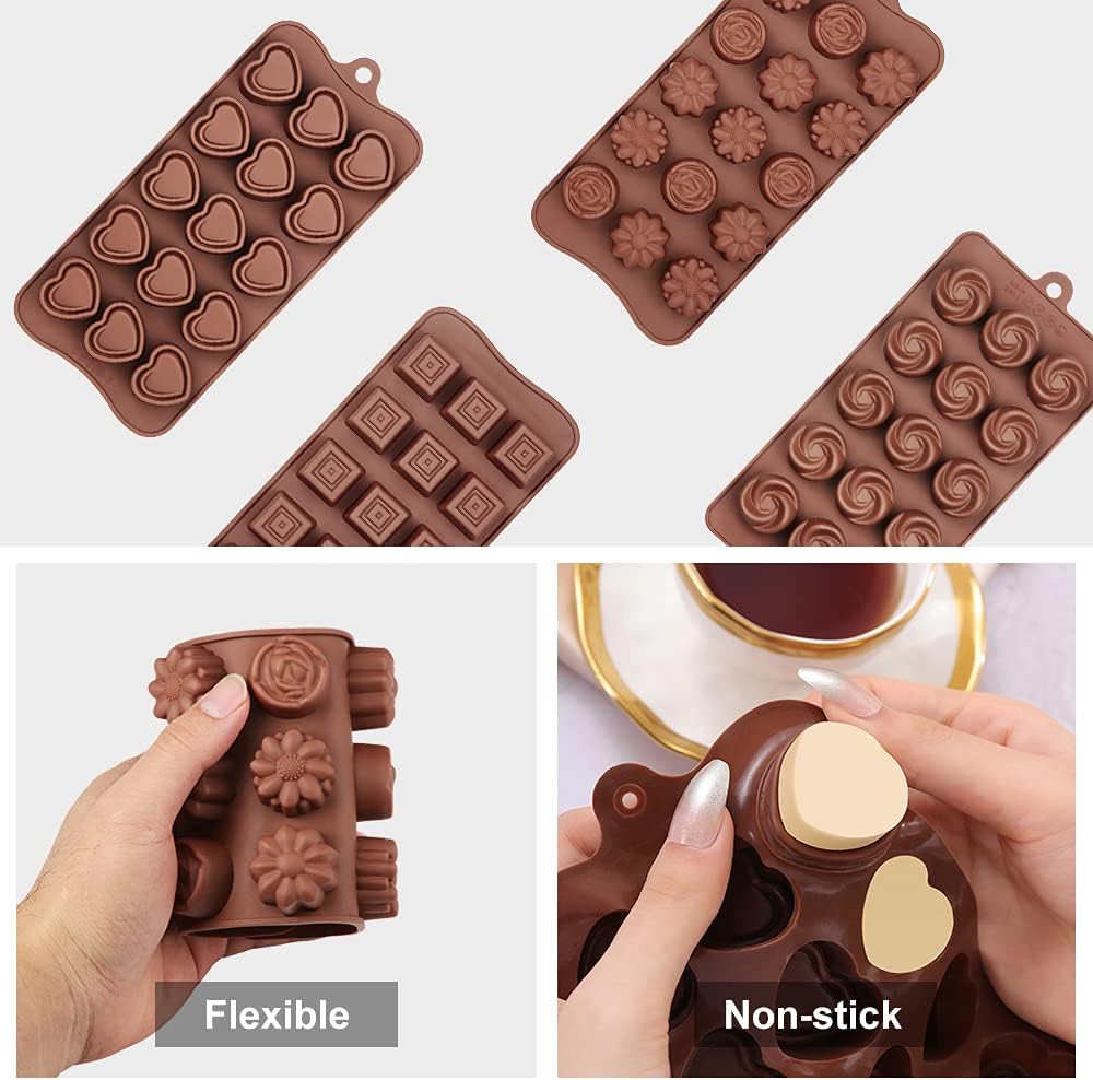 La chat 4 Packs Silicone Molds for Chocolate, Food Grade no-stick Baking, candy and butter Mold with different shape (4 packs different style)