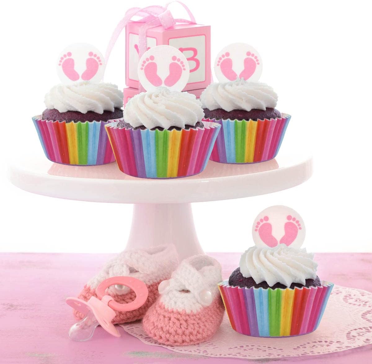 100 Pack Rainbow Cupcake Liners - Standard Size, Greaseproof Paper Muffin Liners for Birthday Party, Wedding Cake, Colorful Cupcake Wrappers