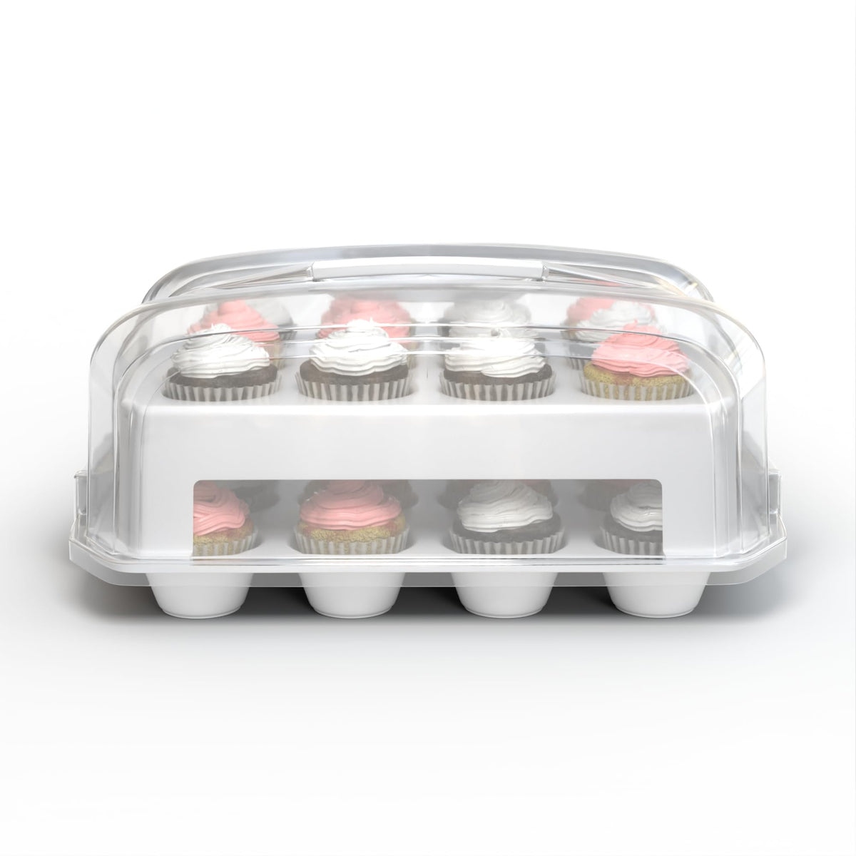 Cupcake Carrier, Green Cupcake Holder Carries 24 Standard-Size Cupcakes, Muffin Traveler Two Tier Stand Reusable Cupcake Box