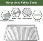 ROTTAY Baking Sheet with Rack Set (2 Pans + 2 Racks), Stainless Steel Cookie Sheet with Cooling Rack, Nonstick Baking Pan, Warp Resistant & Heavy Duty & Rust Free, Size 16 x 12 x 1 Inches