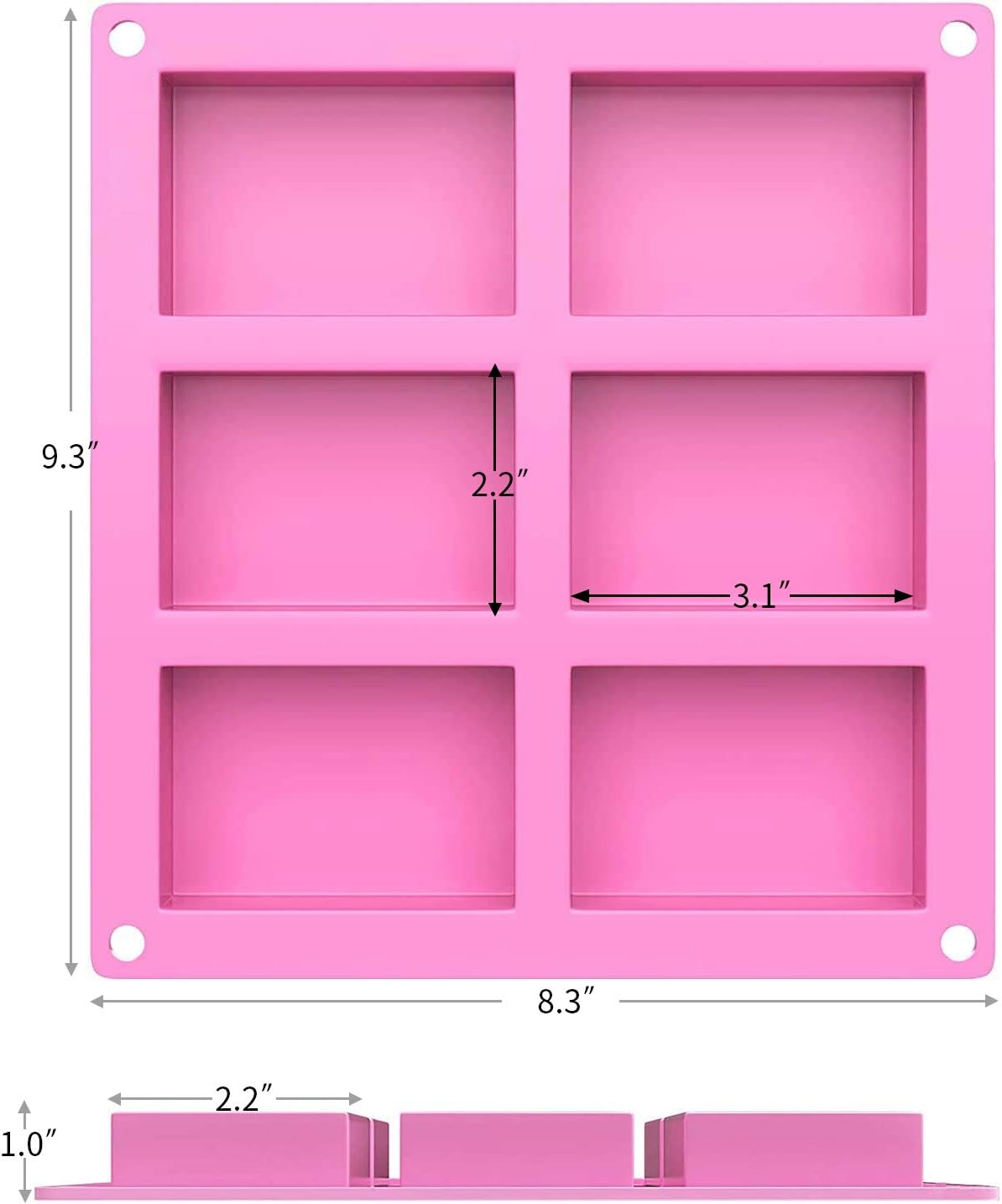 Set of 3, 6 Cavities DIY Handmade Soap Moulds - Cake Pan Molds for Baking, Biscuit Chocolate Mold, Silicone Soap Bar Mold for Homemade Craft, Ice Cube Tray, Pink