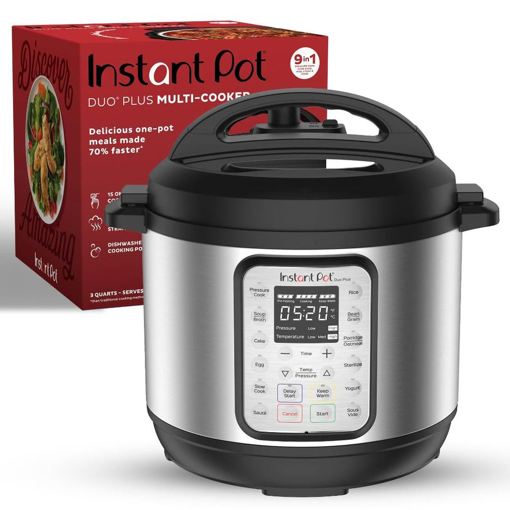 Instant Pot Duo Plus 9 w 1 elektryczny szybkowar, wolnowar, urządzenie do gotowania ryżu, parowar, urządzenie do smażenia, jogurtownica, podgrzewacz i sterylizator, zawiera aplikację z ponad 800 przepisami, stal nierdzewna, 6 litrów
