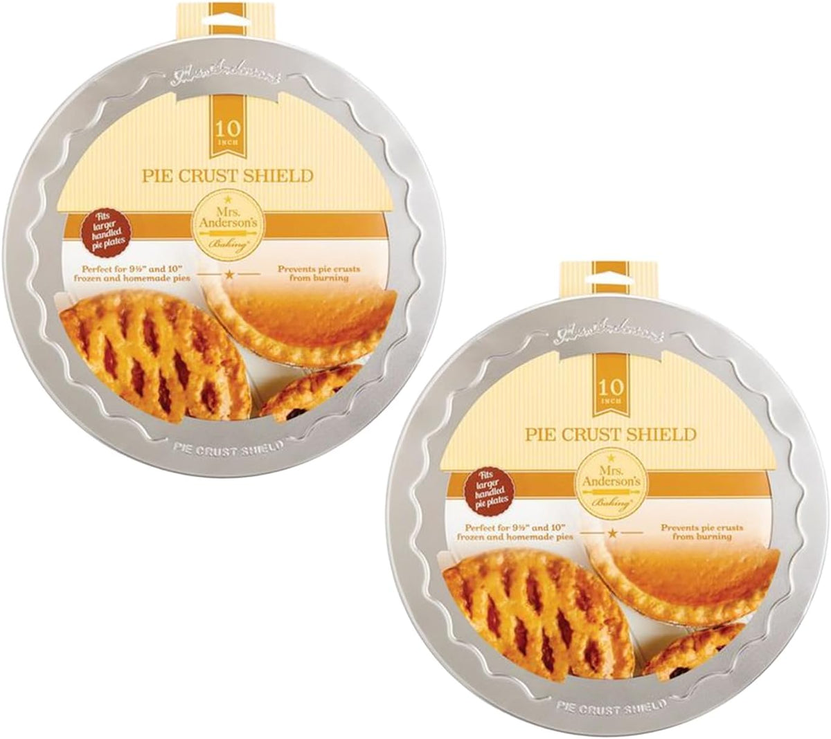 Mrs. Anderson's Baking Pie Crust Protector Shield, Fits 9.5 and 10-Inch Plates, Set of 2