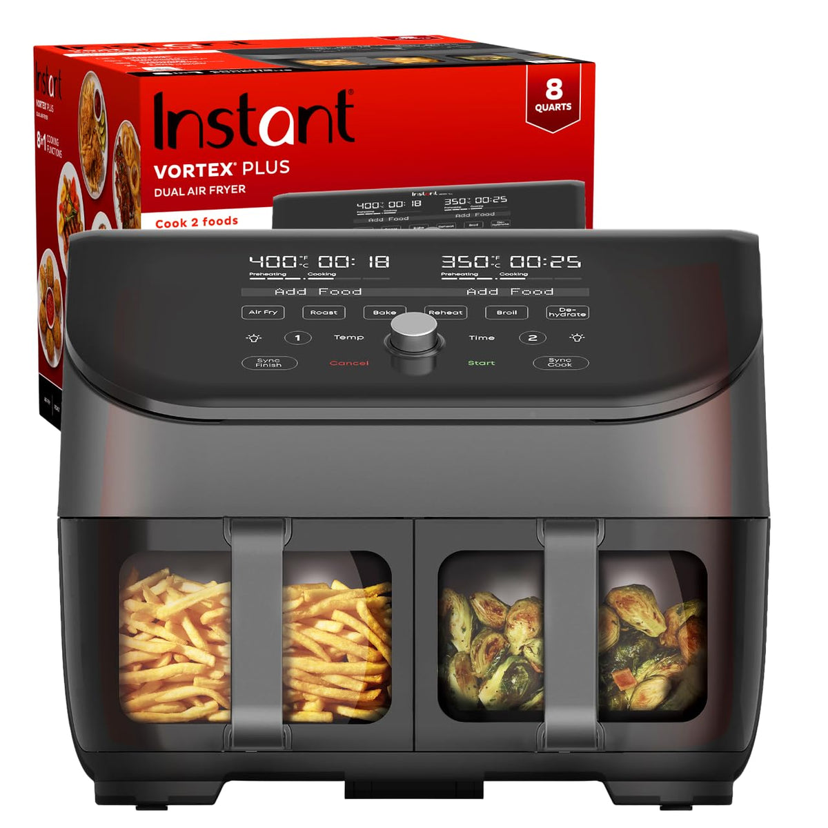 Instant Pot Vortex Plus XL 8QT ClearCook Air Fryer, Clear Windows, Custom Programming, 8-in-1 Functions that Crisps, Broils, Roasts, Dehydrates, Bakes, Reheats, from the Makers of Instant Pot, Black