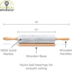 Fox Run Polished Marble Rolling Pin with Wooden Cradle, 10-Inch Barrel, White