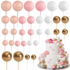 ASTARON 32 Pcs Ball Cake Topper Decorations Mini Balloons Cake Topper Sticks Foam Balls Cake Picks Cake Topper Balls Cake Decorations for Wedding Party Birthday Cake Decorating (Green Brown Gold)