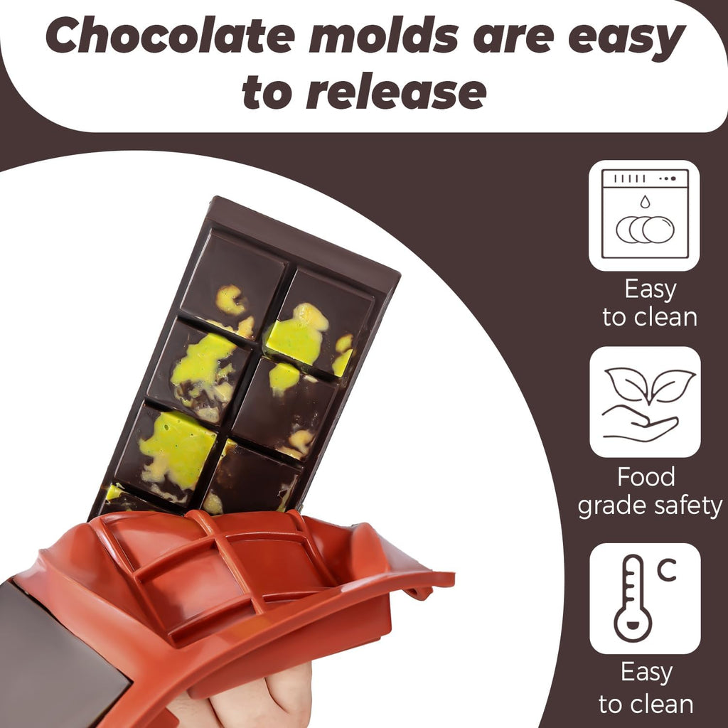 Chocolate Bar Mold Deep Dubai 1 Inch Pistachio Chocolate Bar Silicone Thick Mold for Stuffed Bar, Large Candy Bar Mould for Filling