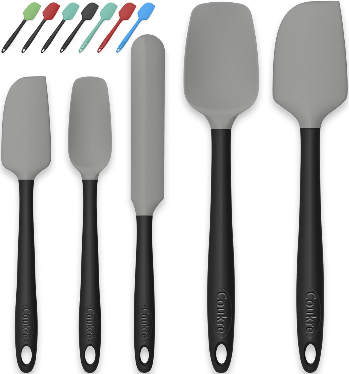 Coukre Silicone Spatula Set of 5,High Temperature Resistant, Food Grade Silicone, Dishwasher Safe, for Baking, Cooking (Aqua Green)