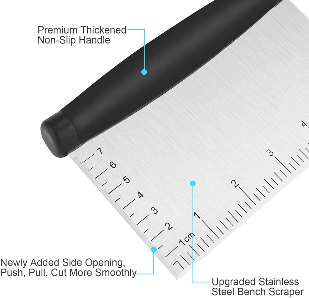Bench Scraper & Chopper - 6 Inch Stainless Steel Dough Cutter with Contoured Grip, Multi-Purpose Kitchen Tool for Baking Cooking, Food Scraper Chopper & Pastry Knife