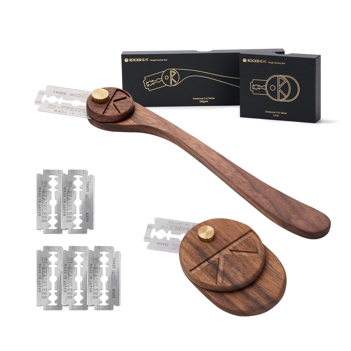Bread Lame Set with Blade Cover, Two Scoring Knifes with 5 Feather Blades, Dough Scoring Tool for Bread Baking, Sourdough Scoring Tool Dexterous-Cut Series Lame Bread Tool (LUNA & ELEGANT)